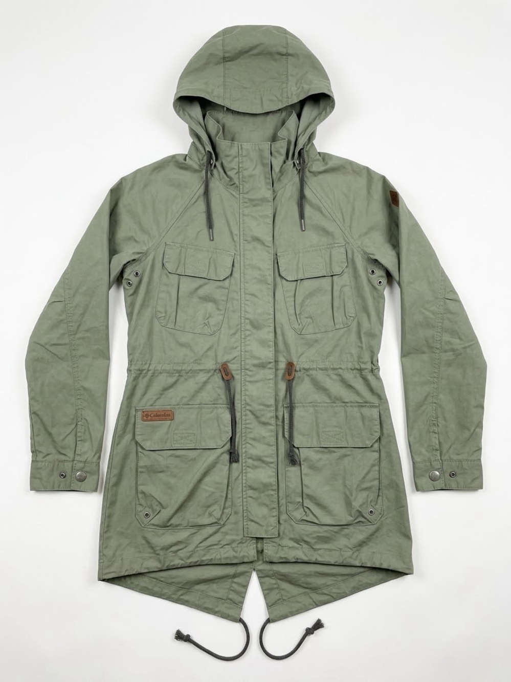 Columbia Cultus Lake Hooded Anorak Jacket Women’s M Olive Green with Camo Trim